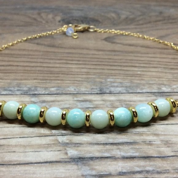Amazonite anklet, 14k Gold filled, healing jewelry, crystal anklet, boho - Picture 2 of 8